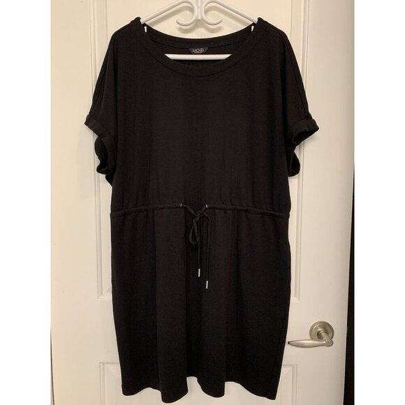 Rachel Roy Black Dress Short Sleeve Drawstring Waist XXL Casual Soft Comfy LBD - Picture 1 of 8